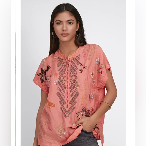 Johnny Was Perla Blouse Desert Flower - NWT -  ‘23 Spring Line - Coral Peach - Picture 7 of 11